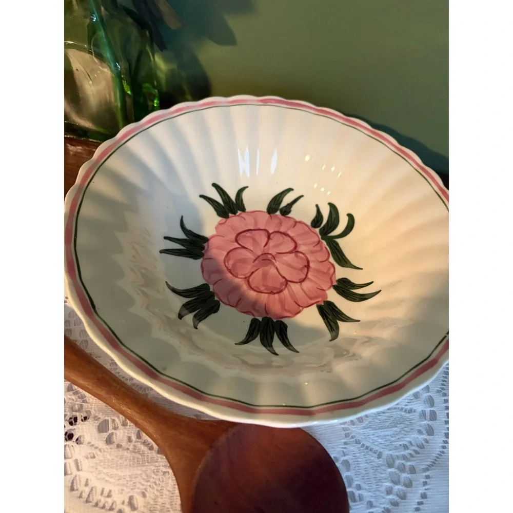 Blue Ridge Southern Potteries Hand Painted Peony Flower‎ Scalloped Bowl